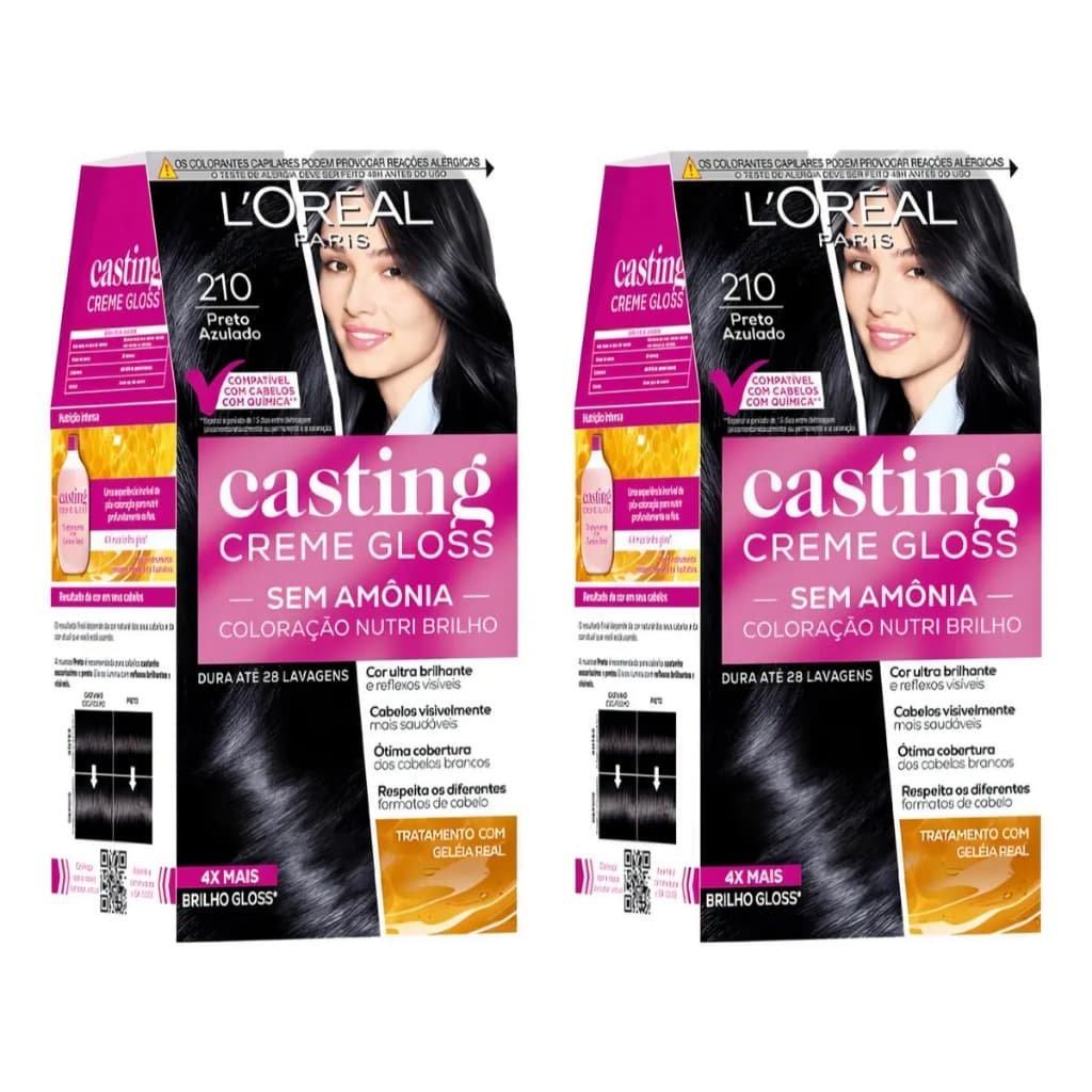 Coloraçao Casting Creme Gloss 210 Preto Azulado - Kit Com 2un