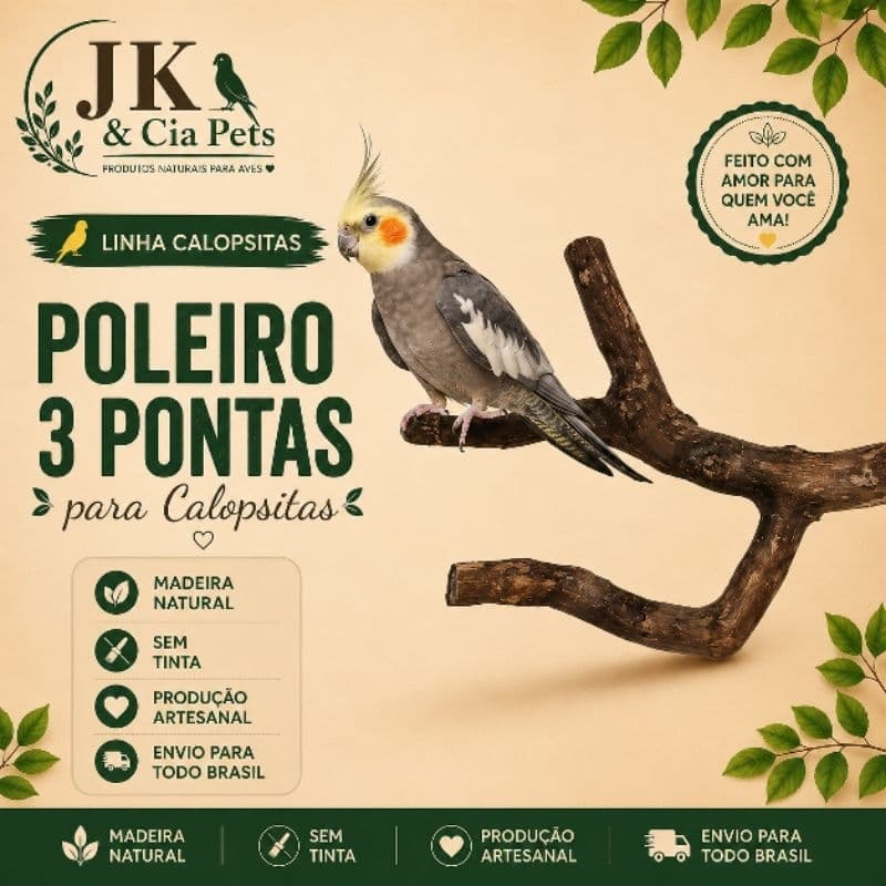 Poleiro pet 3 pontas para calopsitas, papagaios, canários e outros Pássaros