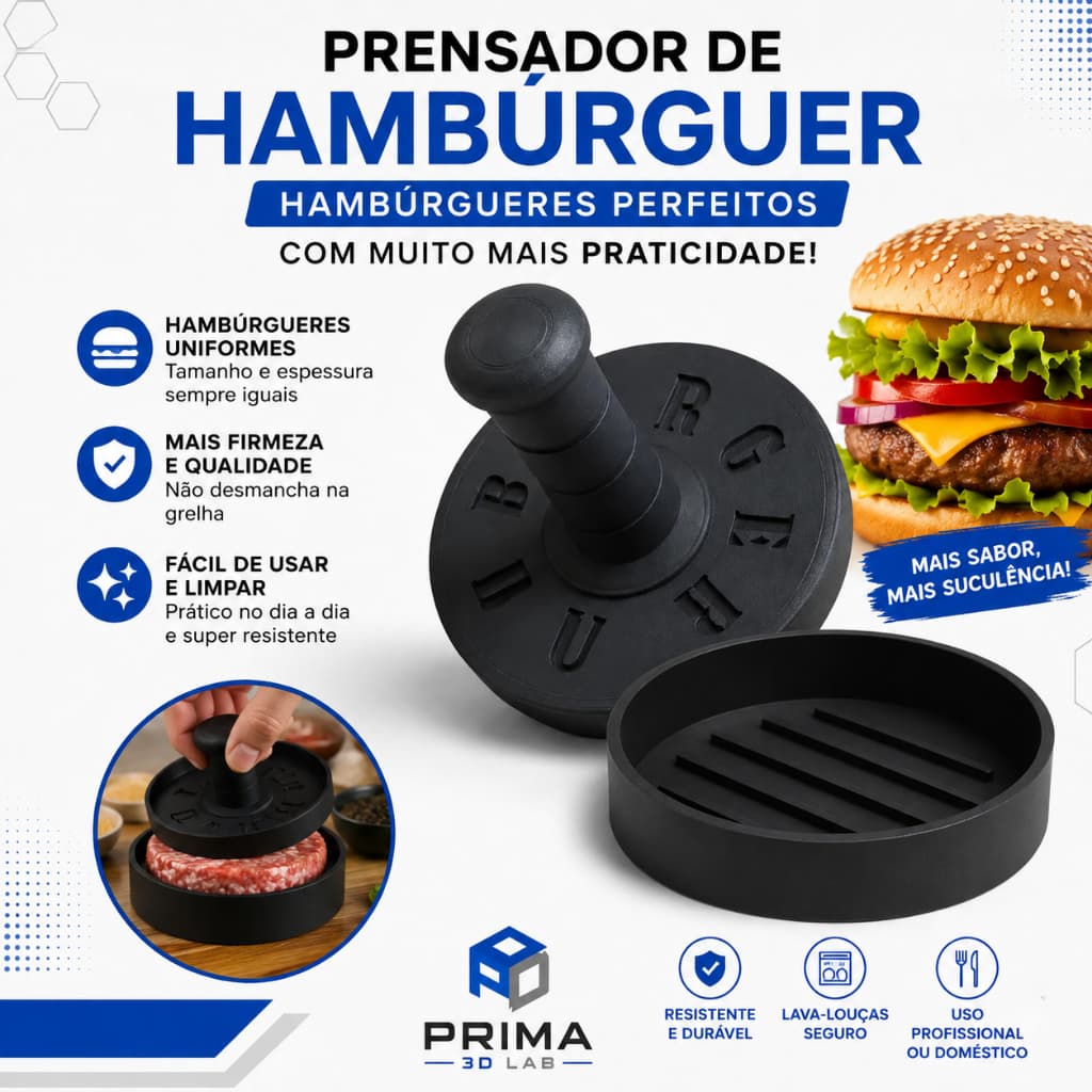 Prensador de Hambúrguer Manual | Molde para Hambúrguer Artesanal | Forma Profissional Antiaderente