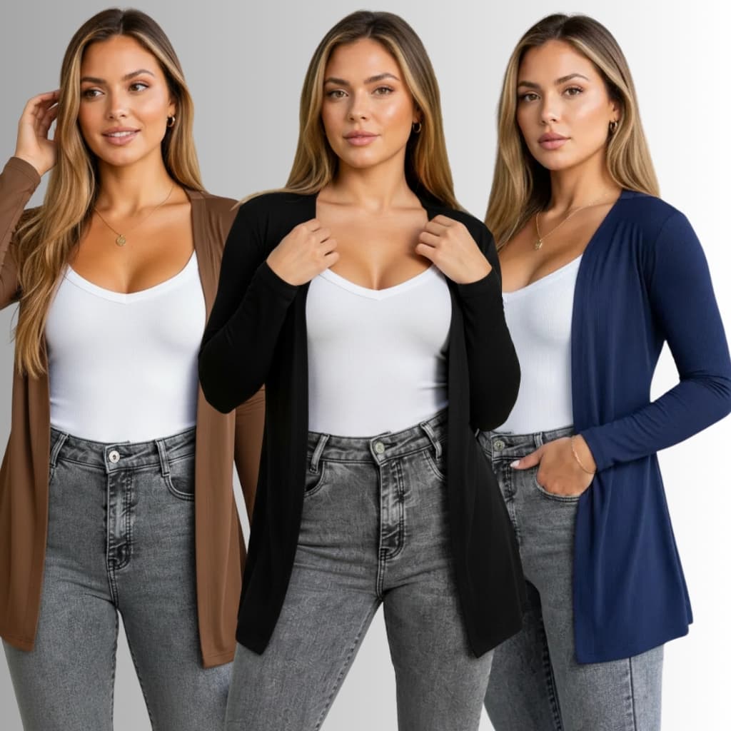 Casaco Cardigan Feminino Manga Longa Premium Inverno Básico Casual Moda 2026 Tendência
