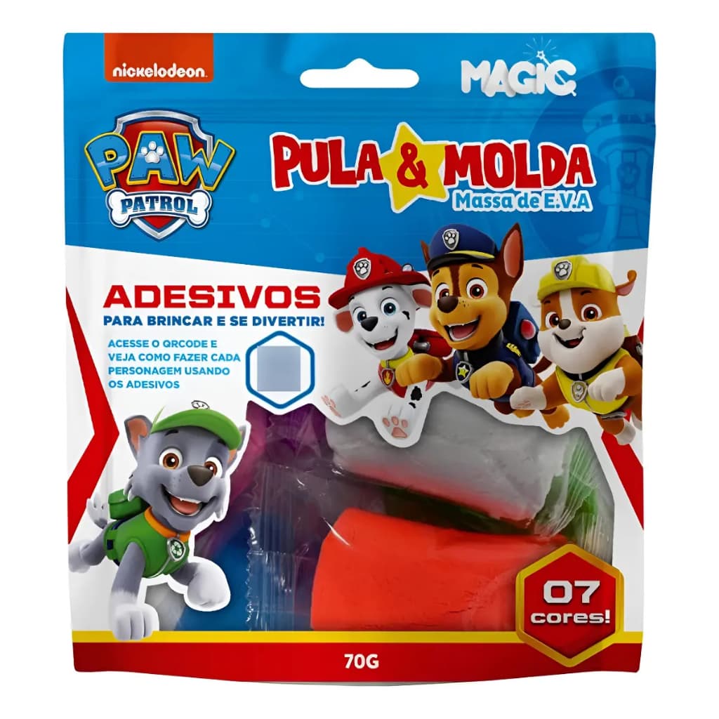 Massa de Modelar EVA Patrulha Canina 70g com Adesivos Brinquedo Infantil Educativo Paw Patrol