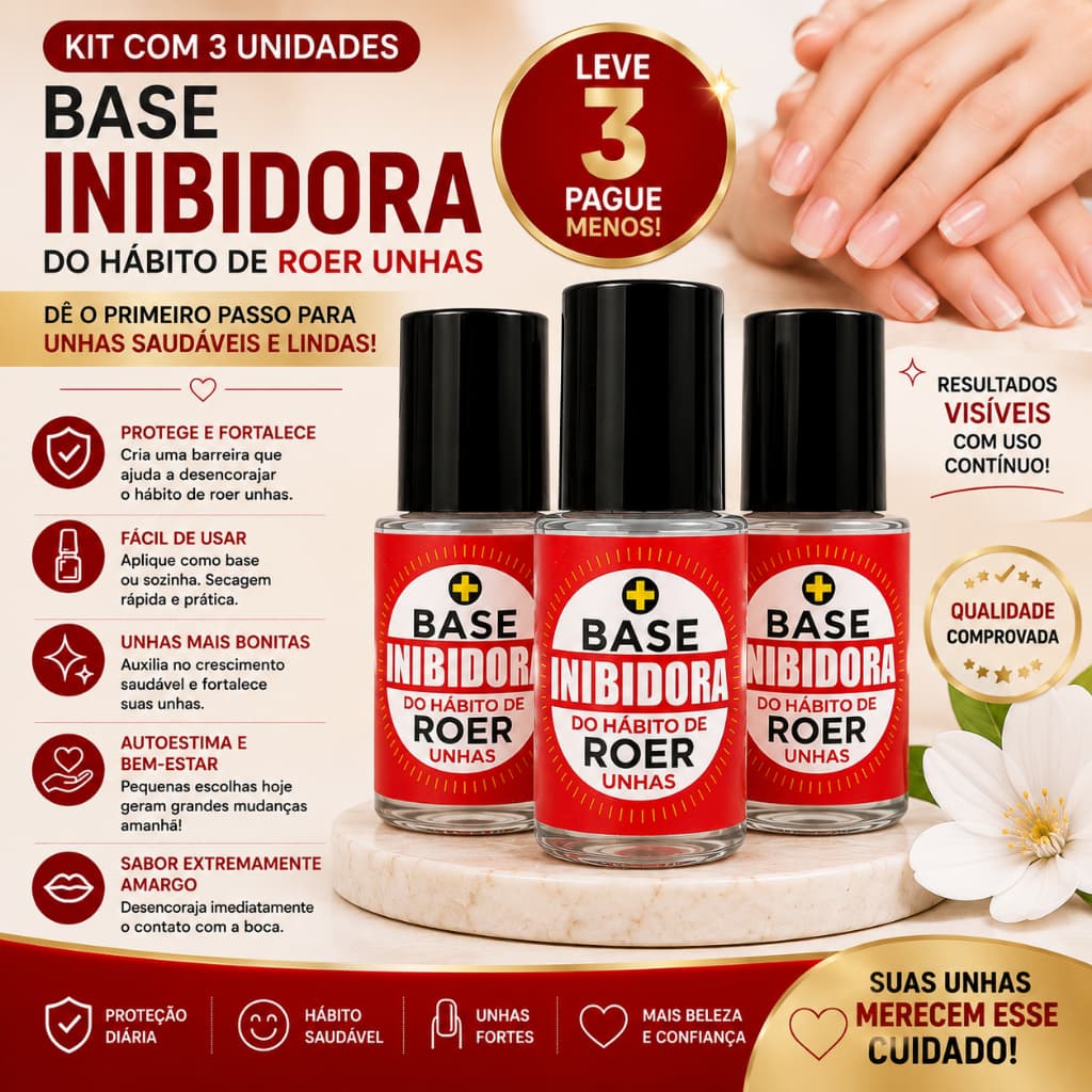 Kit 03 Base Inibidora Do Hábito De Roer Unhas Super Amarga Clara Cosmetik Fortalecedora e Crescimento de Unha
