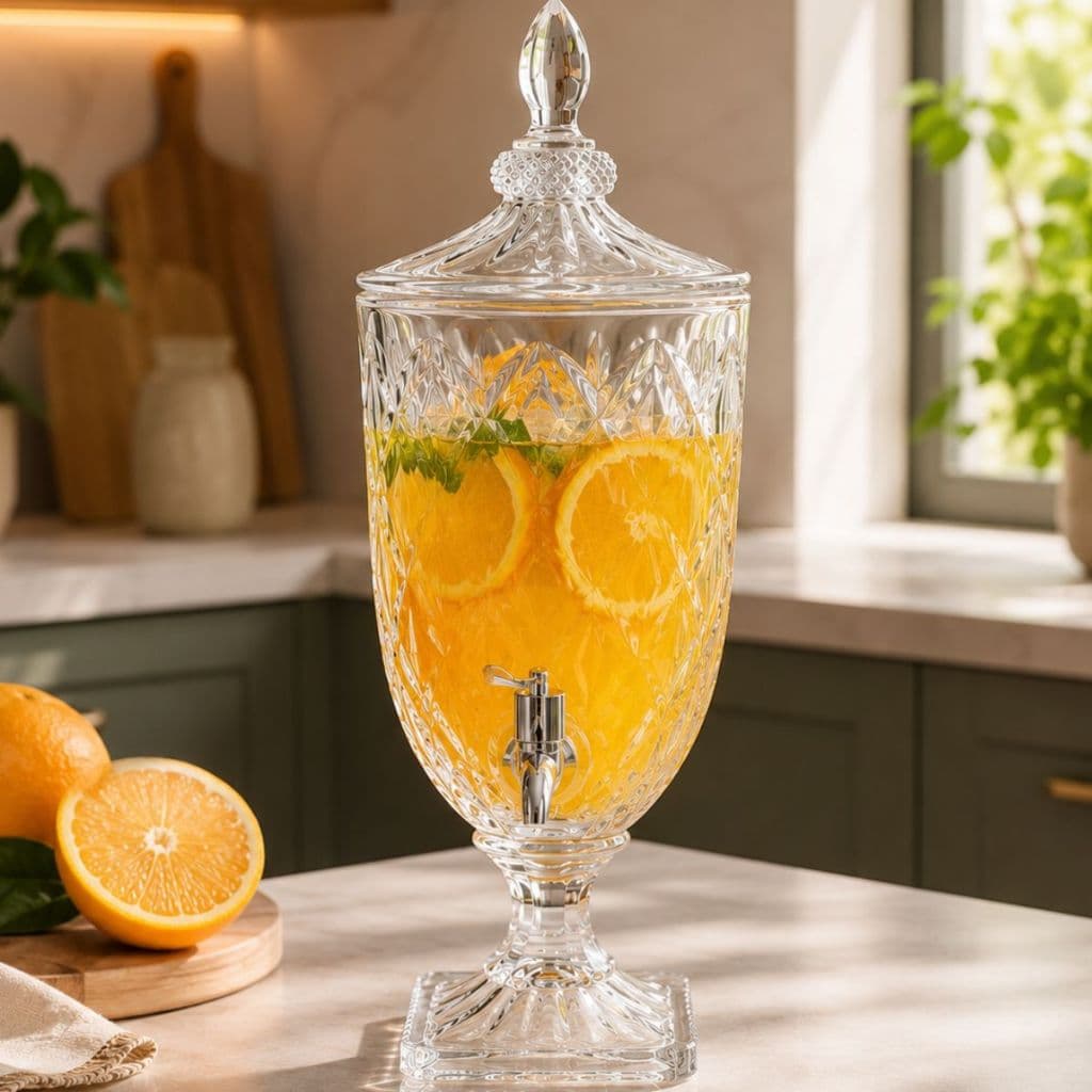 Suqueira Dispenser De Vidro 5l Diamond Transparente Luxo Com Torneira Diamante Buffet