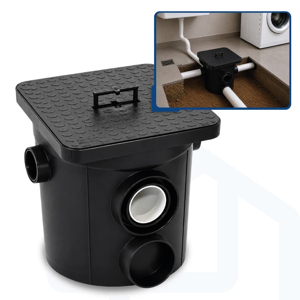 Caixa De Gordura Sifonada C/ Tampa Mallton 10L Polipropileno Resistente 3 Entradas e 2 Saídas