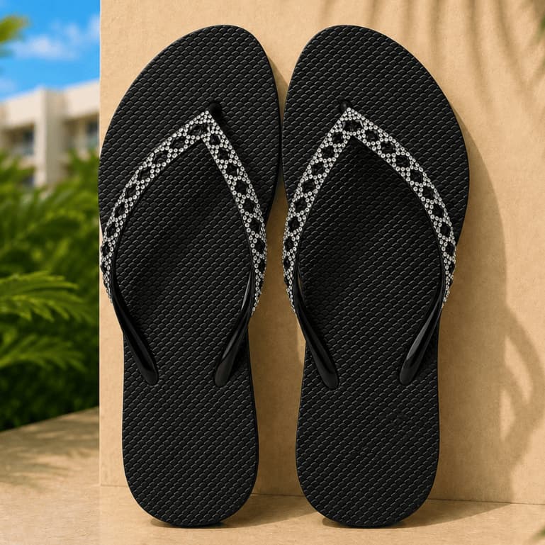 Chinelo de Dedo Feminino Brilhante Confortável Resistente Antiderrapante Passeio Dia a Dia Lazer