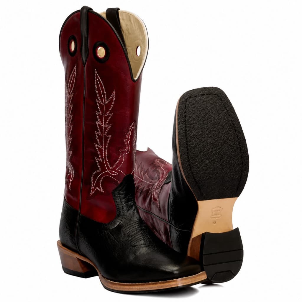 Bota Texana Cano Longo Bordô Bordada Country Rodeio Couro Salto Carrapeta