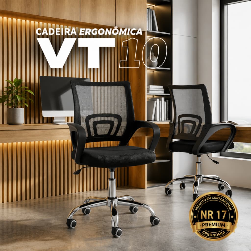 Cadeira de Escritório Begônia Ergonômica Tela Mesh Giratória 360° Altura Ajustável Base Cromada Suporta Até 120kg