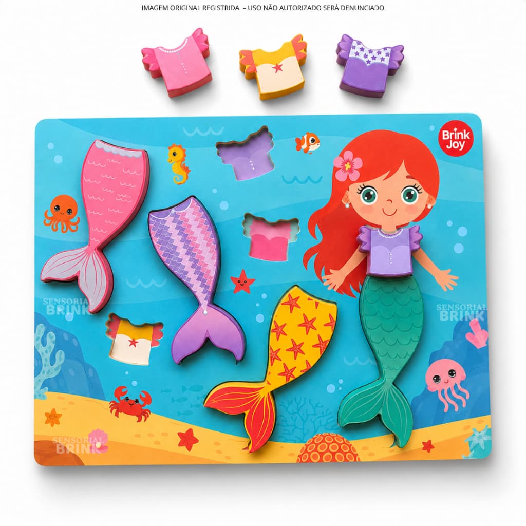 Quebra-Cabeça de Madeira Sereia  - Brinquedo de Encaixe – Jogo Educativo - Montensori para Menina