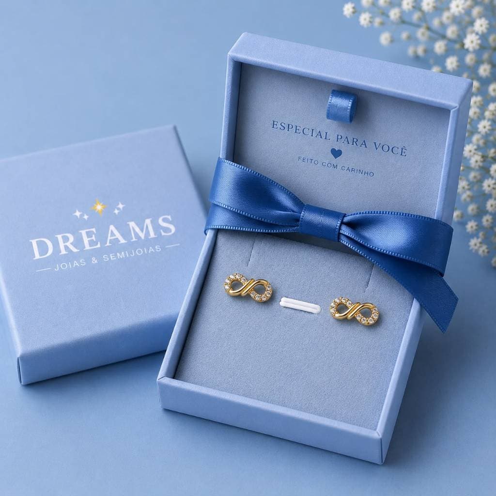 Brinco Infiinito Cravejado Semijoia Banhada a ouro 18k com zircônias/ Feminino / Delicado / Dreams joias