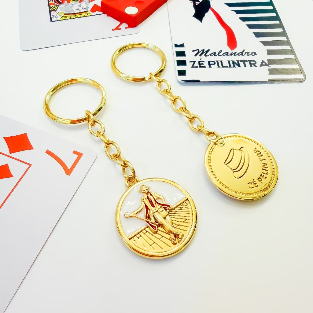 Chaveiro Zé Pilintra Dourado Aço Inoxidável Medalha Amuleto Da Umbanda Banhado 18k