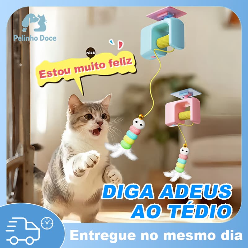 Gato Ioiô Retrátil Levantamento Provocando Vara Elétrica Inteligente Pendurado Porta Brinquedo com Pena Giratória
