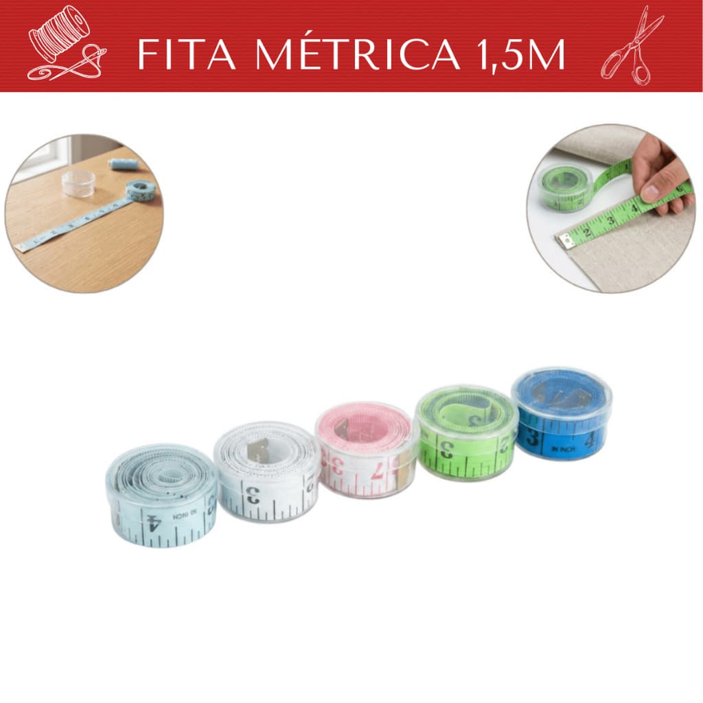 Fita Métrica 1,5m Costura Corporal Medidas Colorida Artesanato Flexivel