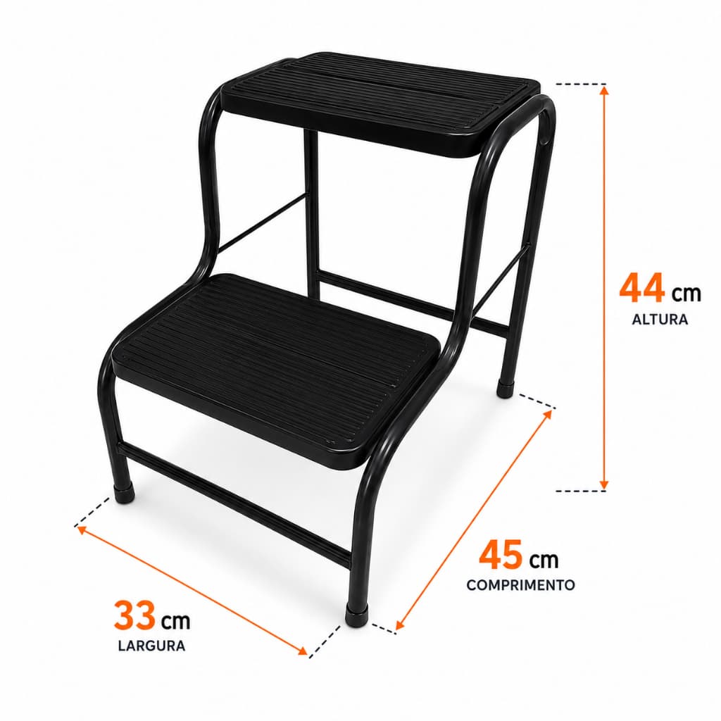Banqueta Escada 2 Degraus Utilar Reforçada em Aço Antiderrapante Suporta 100kg