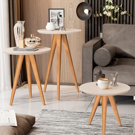 Kit 3 Mesas Redonda Pés Palito Duda Sala Luxo Cores - MJM Casa dos móveis