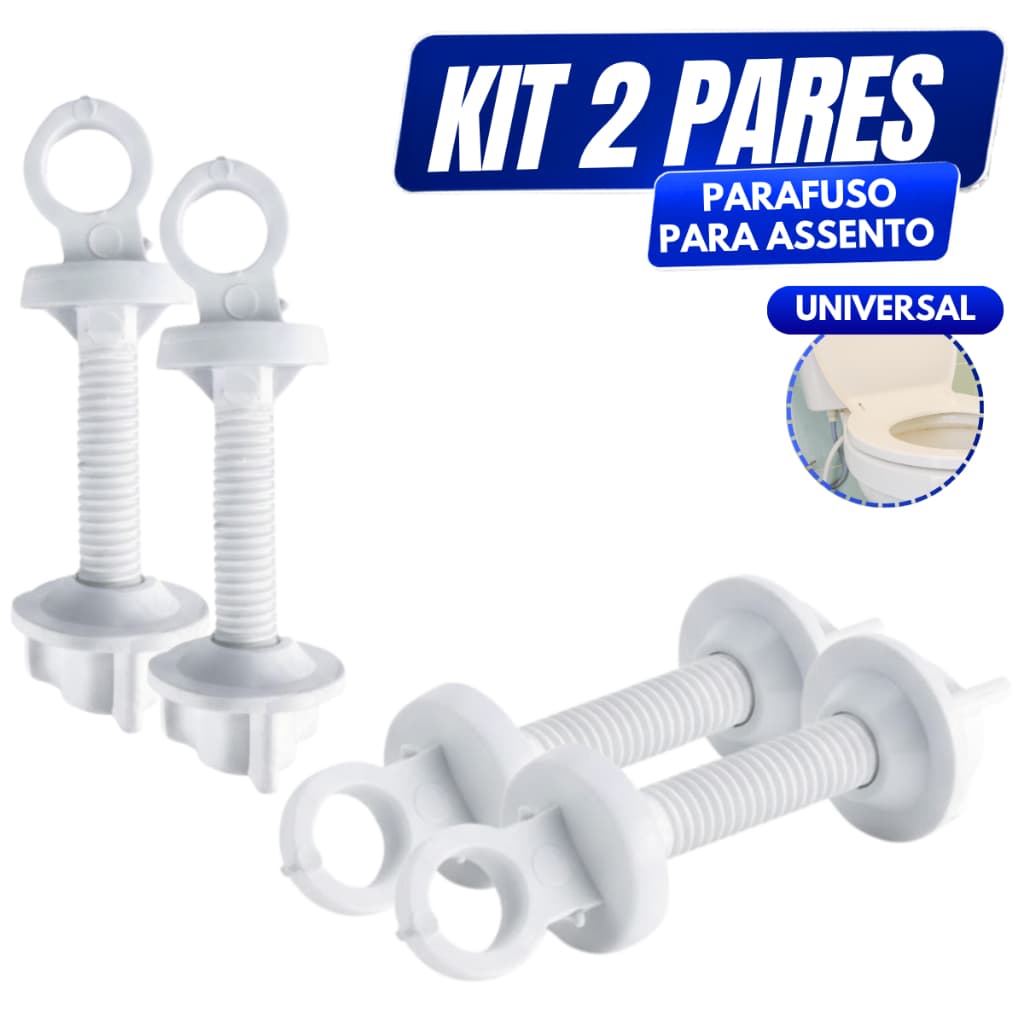 Kit 2 Pares de Parafuso + Porca de Fixação Para Assento Tampa Sanitario Universal Oval Alumasa