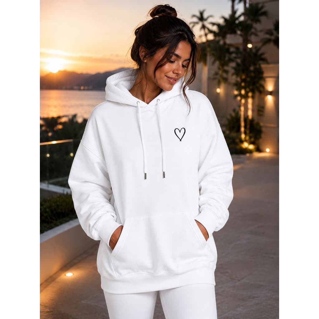 Moletom Oversized Feminino com Capuz Coração Casual Confortável Inverno