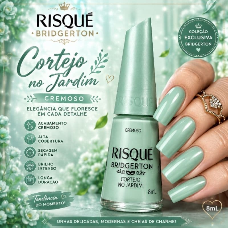 Esmalte Risqué Bridgerton Cortejo no Jardim Cremoso 8ml Original Alta Cobertura