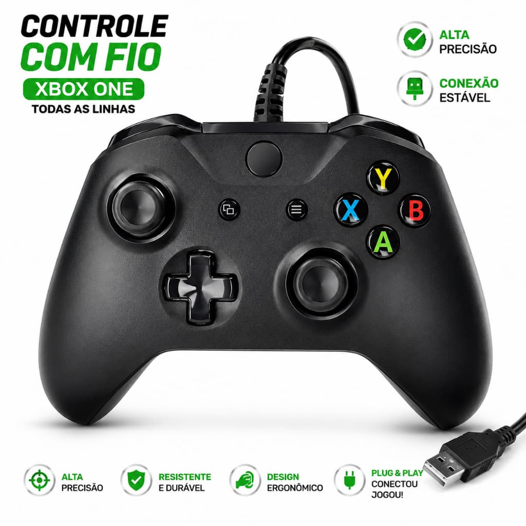 Controle Compatível Xbox One Series E X Pc Com Fio Top Lançamento 2026