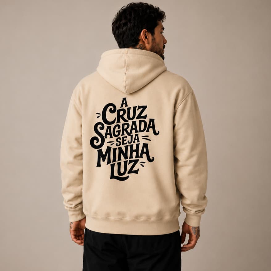Blusa De Frio Estampa A Cruz Sagrada  Moletom  Canguru Com Capuz Casaco Flanelado Masculina Unissex