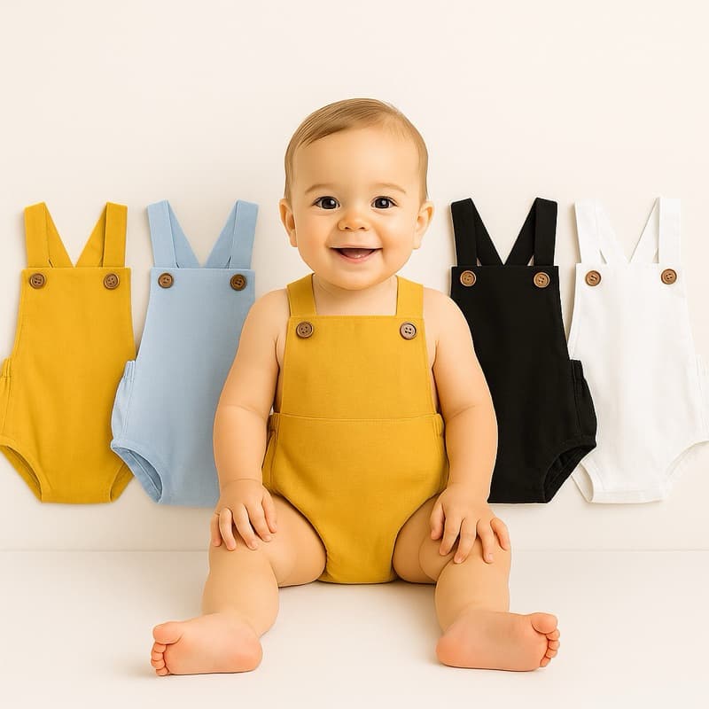 kits jardineiras infantis em linho com tricoline