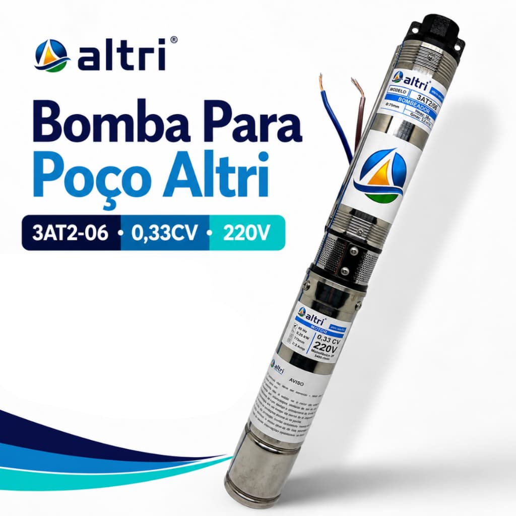 Bomba Para Poço Altri 3AT2-06 0,33CV 2F Monofásica 220V Submersa 75 mm