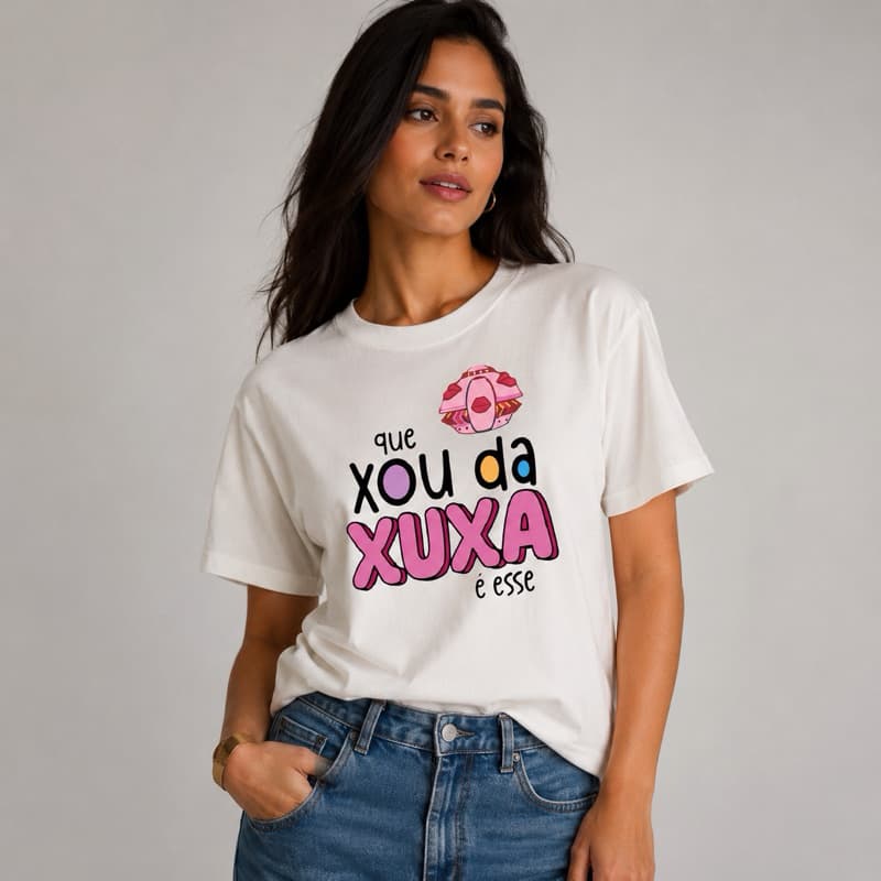 Camiseta Feminina 100% Algodão Camisa Xuxa Que Xou Da Xuxa Meme Vintage Casual Dia a Dia Streetwear