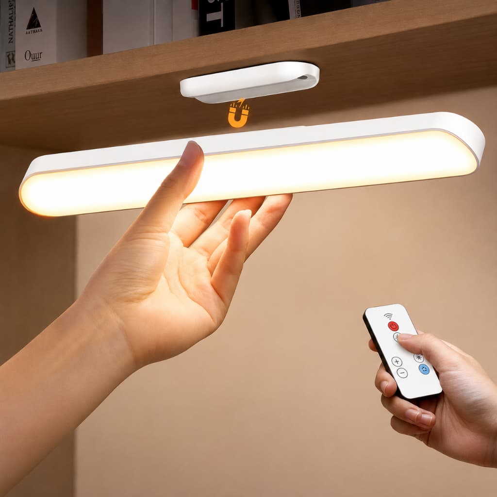 Luminária LED Sobrepor Bastão Recarregável Sem Fio Suporte Magnética Touch 3 Cores Controle Remoto