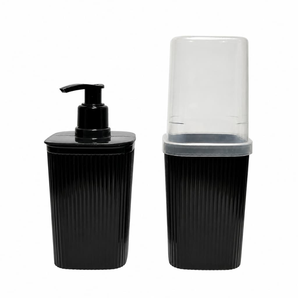 Kit Porta Sabonete e Porta Escova Banheiro Classic Preto / Branco Plasútil