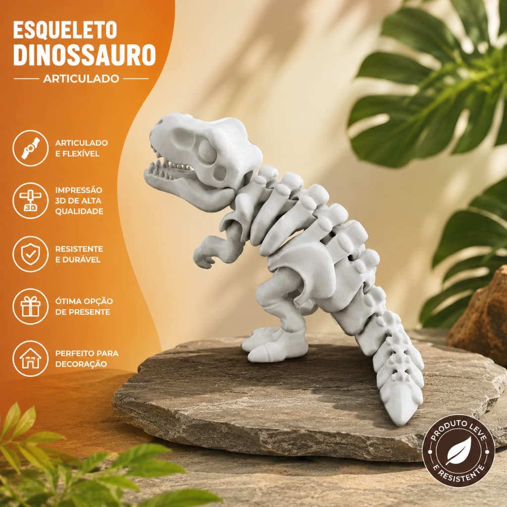 Dinossauro T-Rex Articulado 22cm Esqueleto Impressão 3D Decorativo Quarto Infantil