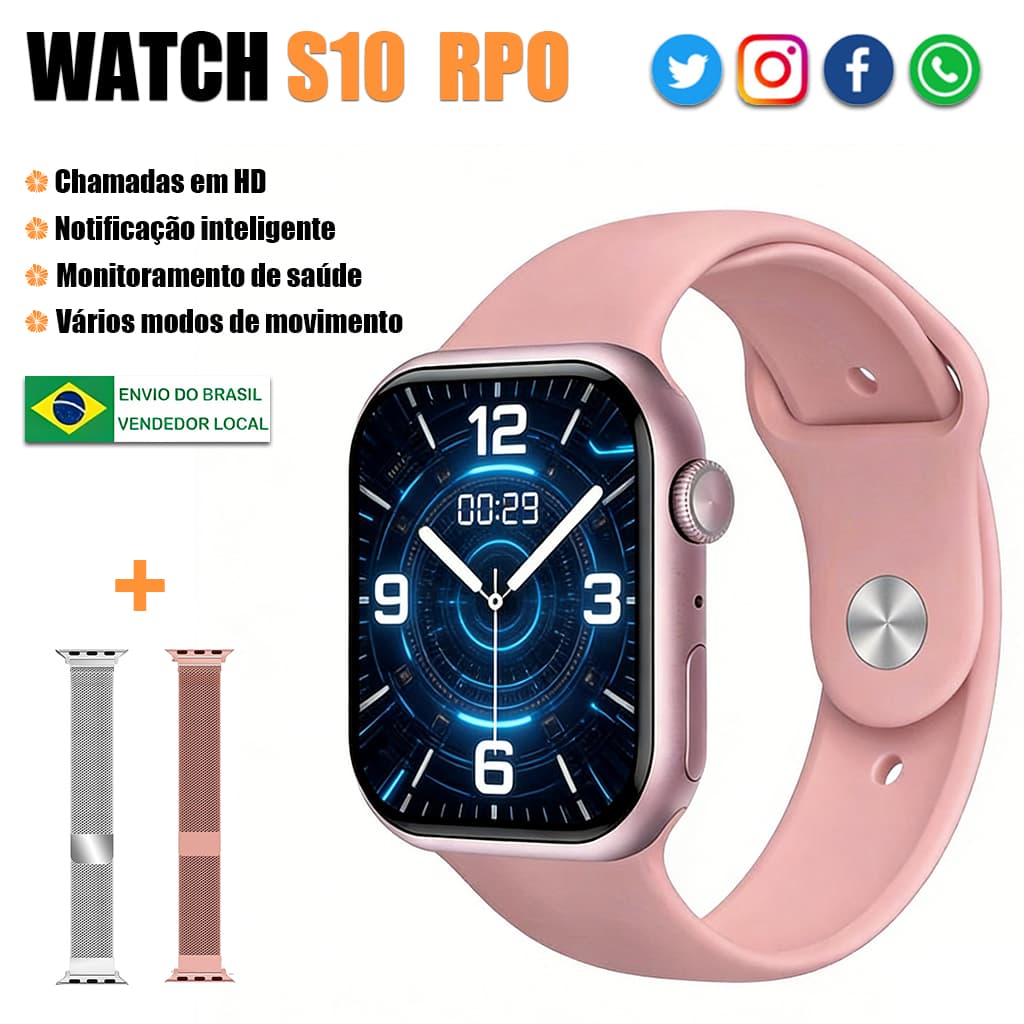 Novo Smartwatch Mini S10 com Chamada Bluetooth, Calculadora, Carregamento sem Fio e À Prova d'Água - Unissex