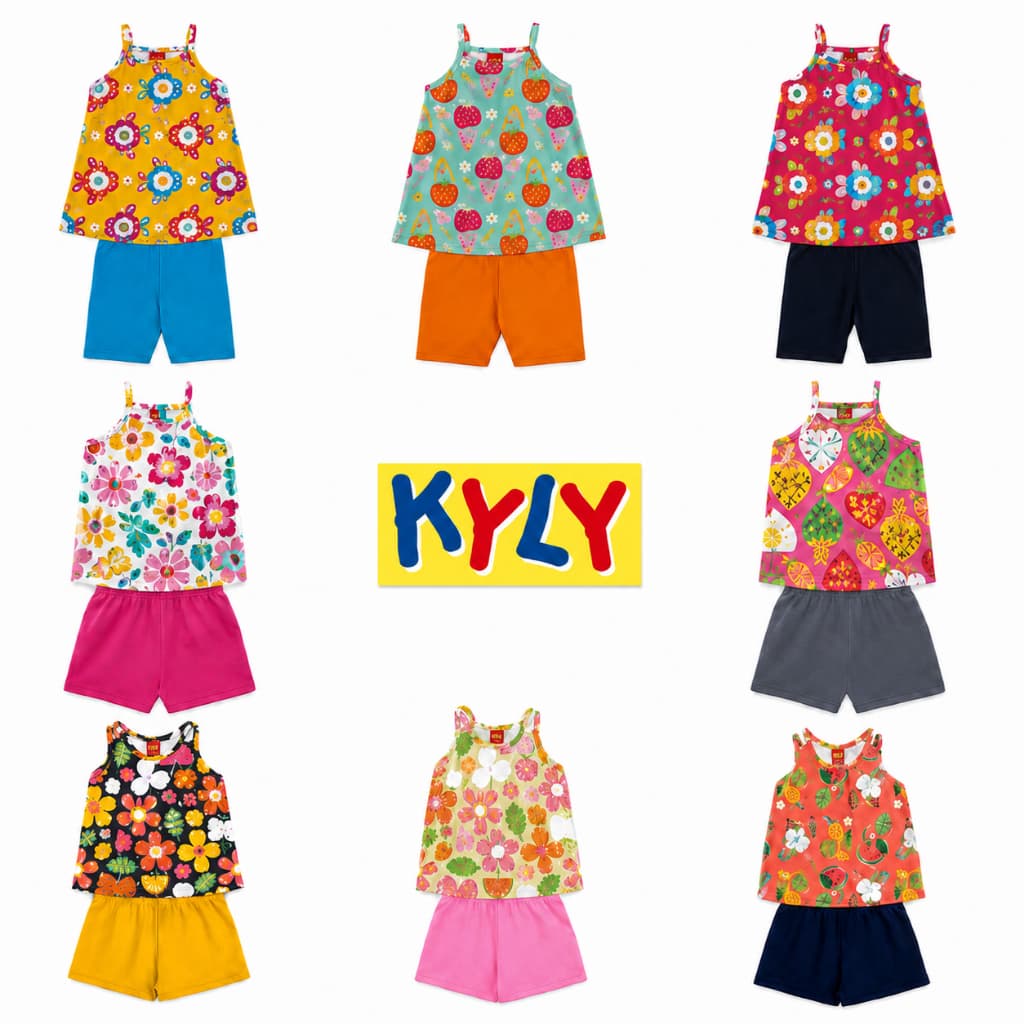 Kit 3 Conjuntos Infantil Menina Kyly Verão Blusa Estampada e Shorts Moletom Calor Leve (SORTIDOS)