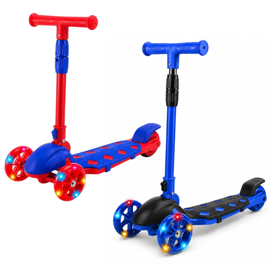 Patinete Guidão Inclinável Infantil Criança Menino Menina Vermelho Azul 3 Rodas Luz LED 3 Anos