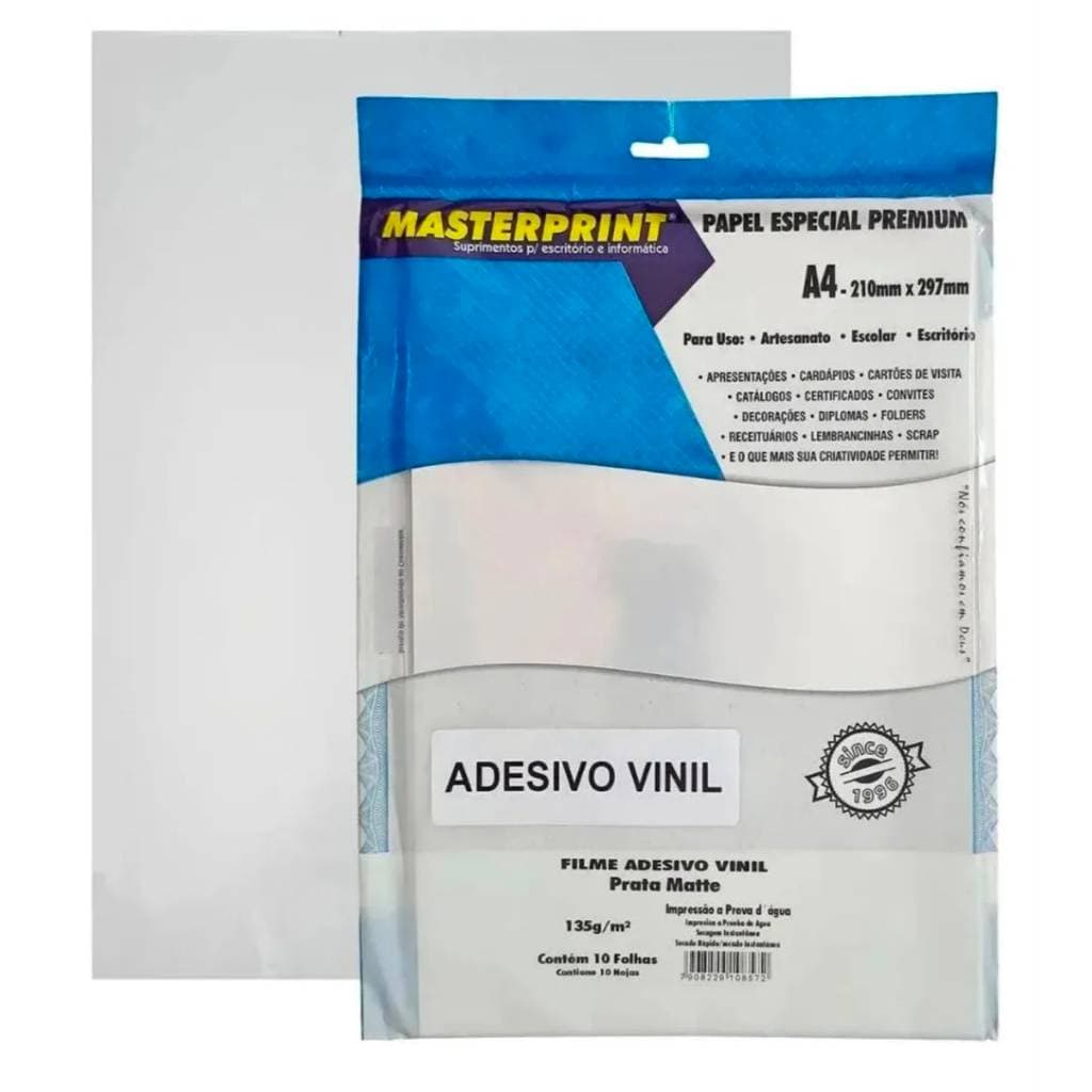 Filme Adesivo Vinil Prata Glossy 135g/m2 A4 - 10 Folhas