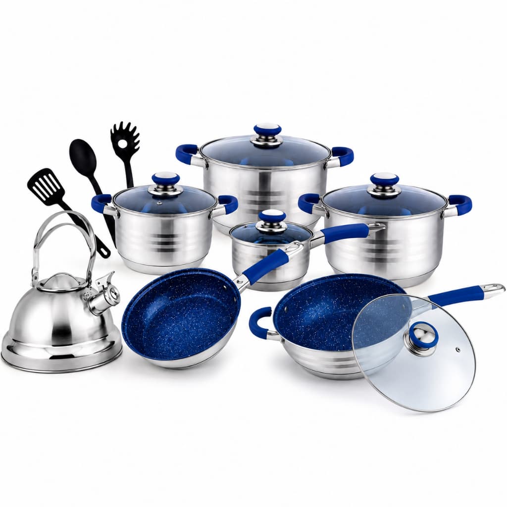 Jogo de Panelas Genebra Aço Inox 16 Peças – Acabamento Emborrachado Indução e Gás