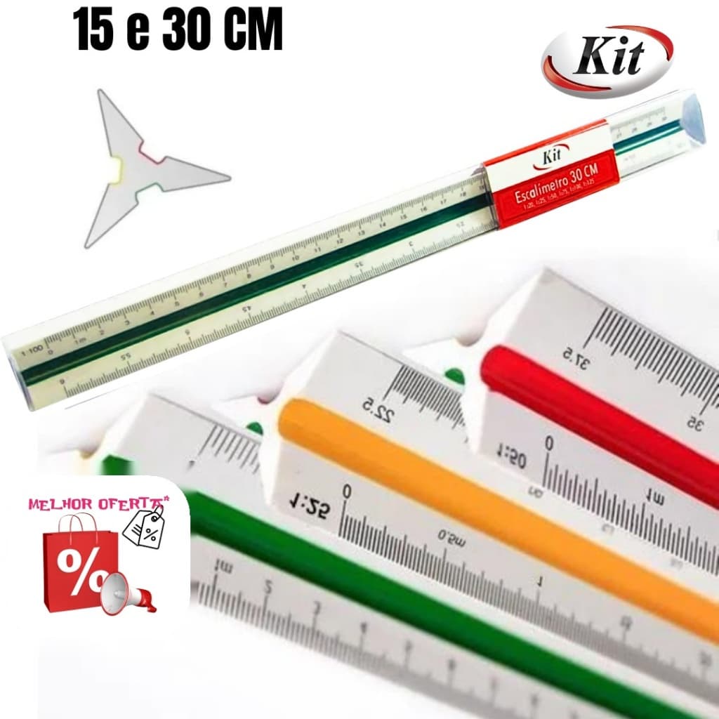KIT ESCALIMETRO 6 ESCALAS 15-30 CM PLASTICO ESCALA DE REDUÇÃO ARCHITECTE KIT