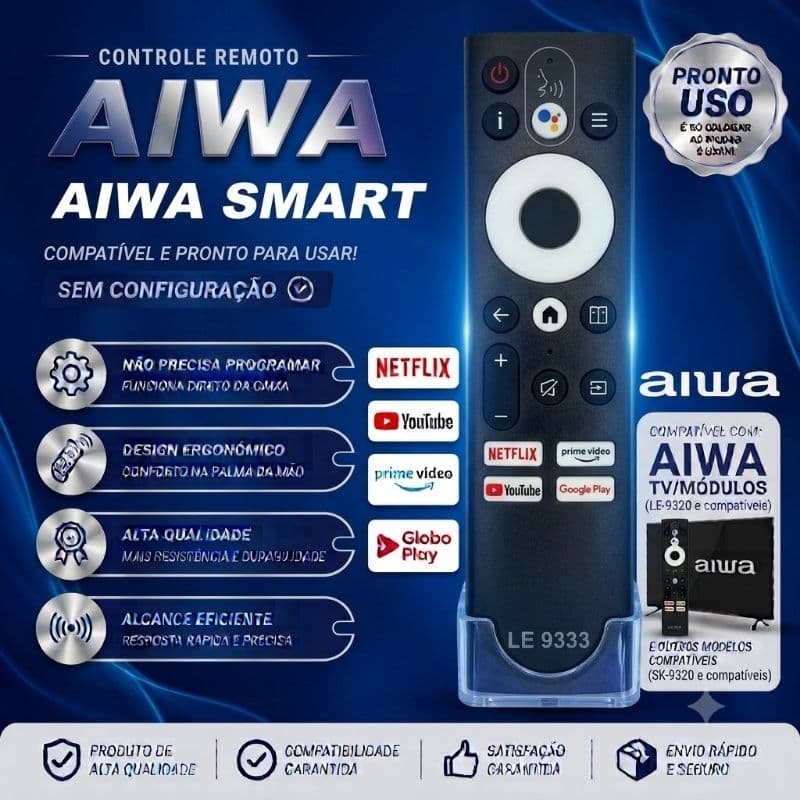 Controle Remoto Compatível Smart Tv's Aiwa 4k Aws-55-bl01-a cód 9333