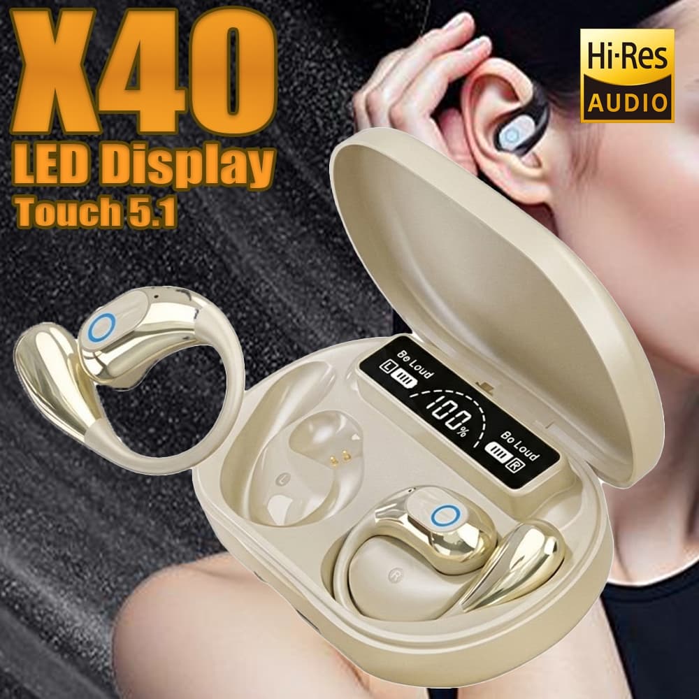Fone Bluetooth X40 Open Ear com ENC, Som de 11mm, Controle Touch e Display LED