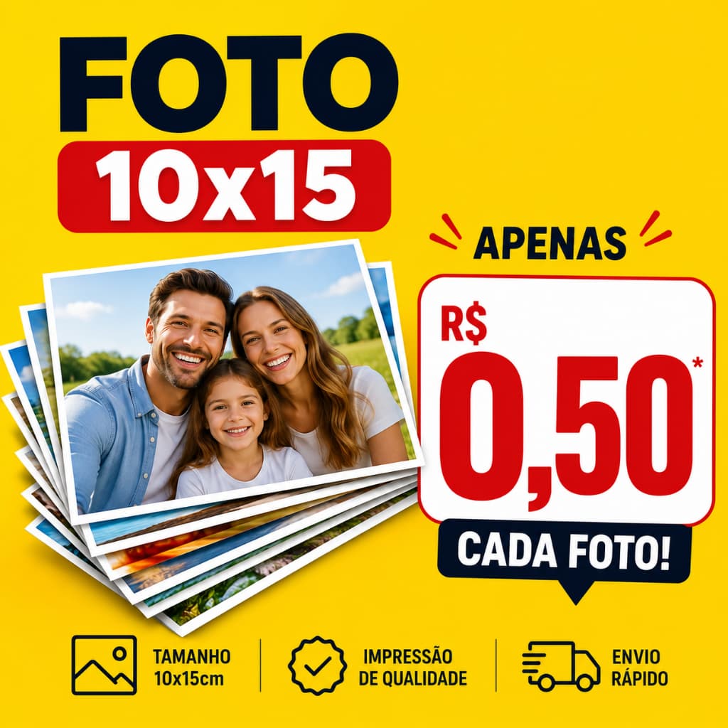 Kit 100 Fotos 10x15 Brilho Revelação