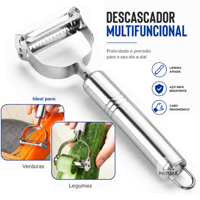 Descascador e Fatiador Inox 2 em 1 para Frutas e Legumes