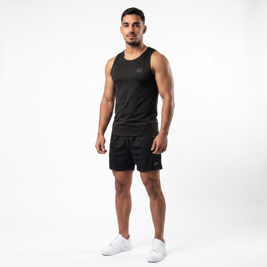 Conjunto Masculino Regata e Short Mauricinho Tactel Parvori Academia Treino Corrida Funcional Slim