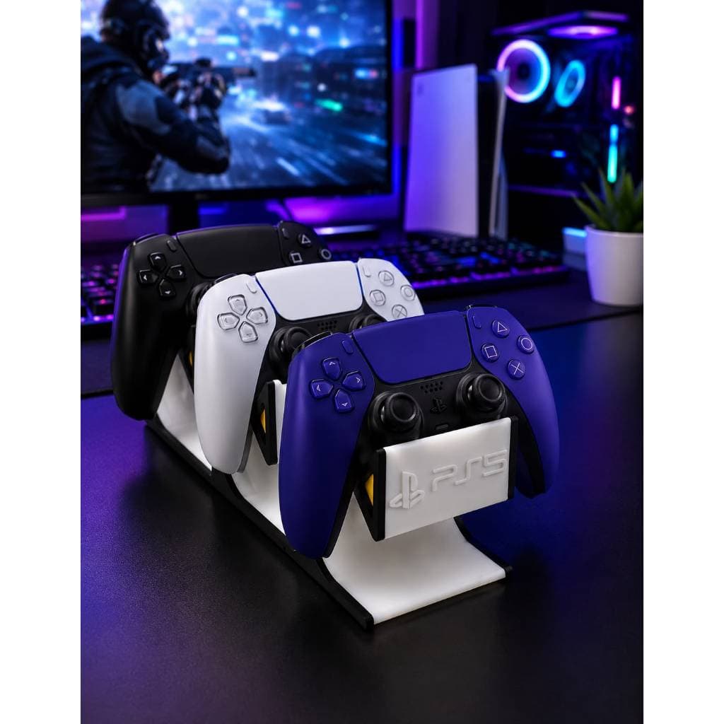 Suporte Para 3 Controles PS5 Organizador DualSense Display Vertical Gamer Mesa PlayStation 5 Branco