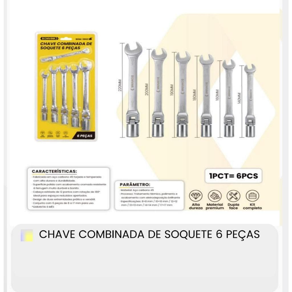 Conjunto de Chaves Combinadas de Soquete 6 Peças Bomvink
