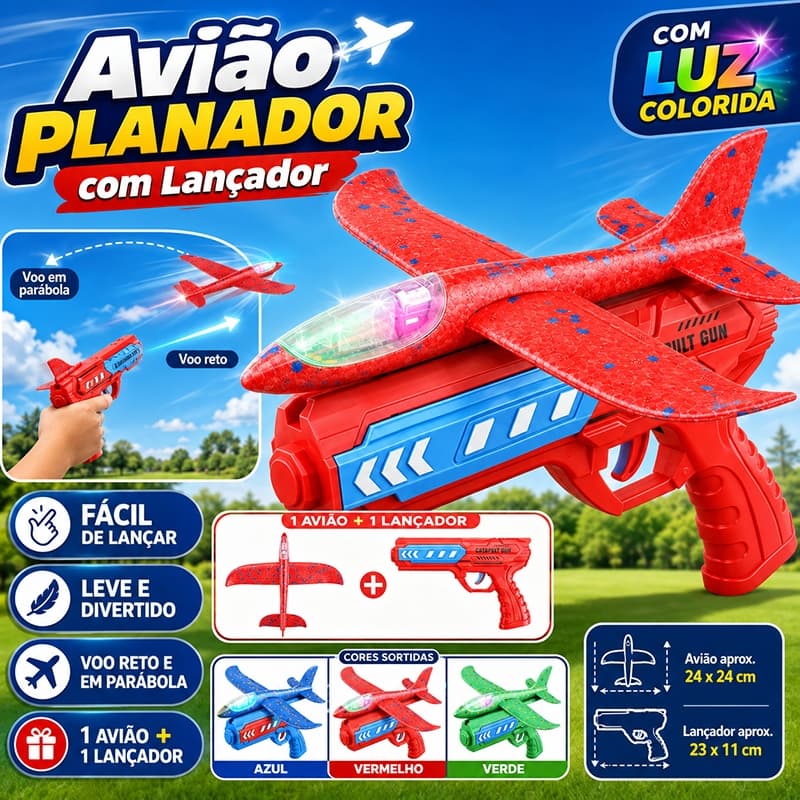 Avião de Brinquedo Infantil com Lançador Avião Planador de Espuma Voador com Luz LED