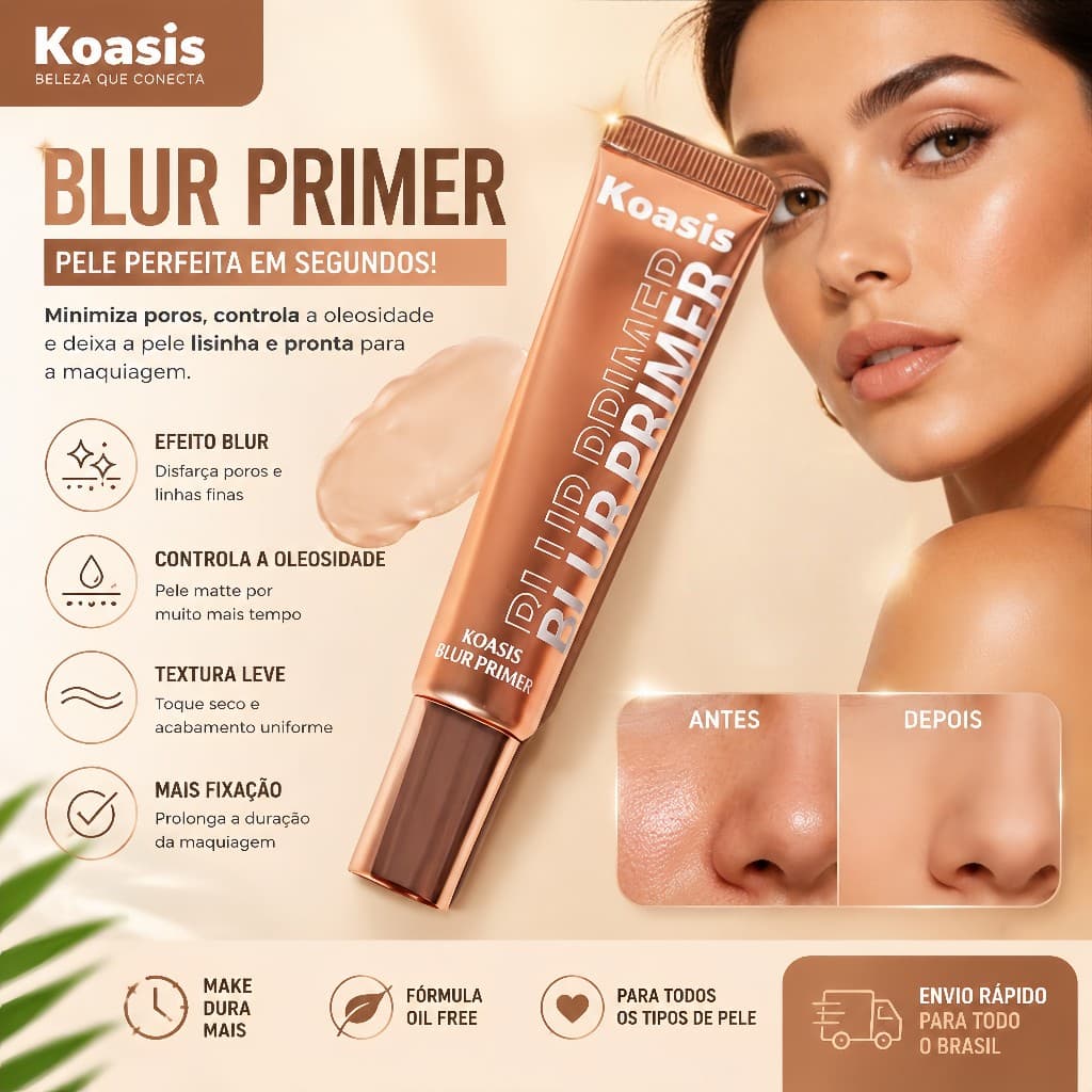 Koasis Primer Facial Blur Minimiza Poros Efeito Matte Controle de Oleosidade 12H Hidratante Maquiagem Feminina