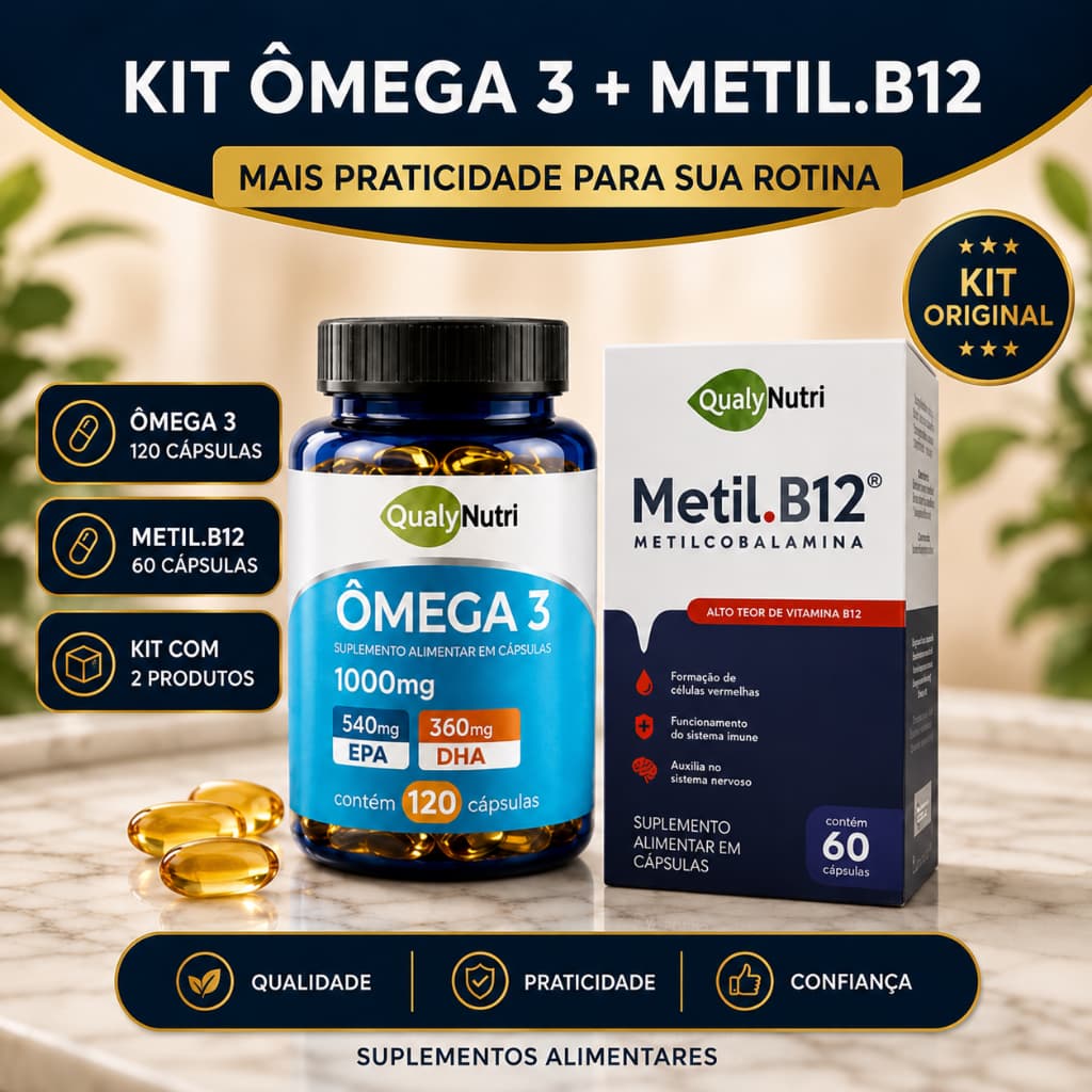Kit Vitamina B12 Metilcobalamina + Ômega 3 1000mg 180 Cápsulas