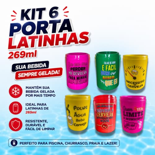 Kit 6 Porta Lata 269ml Suporte Cerveja Térmico piada personalizado Gelada
