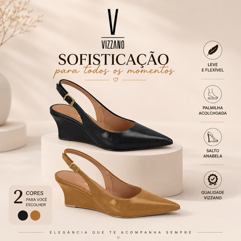 Scarpin Slingback Vizzano Feminino Anabela Bico Fino Elegante Social Original