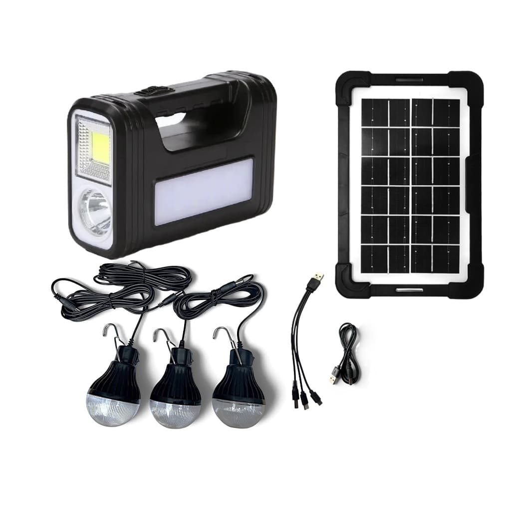 Kit Placa Solar Portátil 3 Lâmpadas E Bateria Recarregável