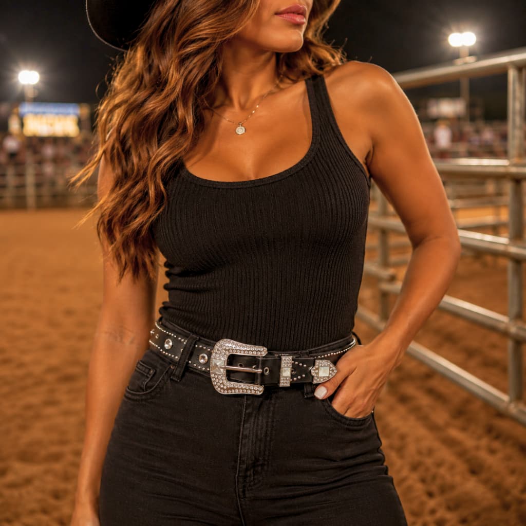 Cinto Feminino Country Boiadeira Com Fivela Rodeio Strass Diamante