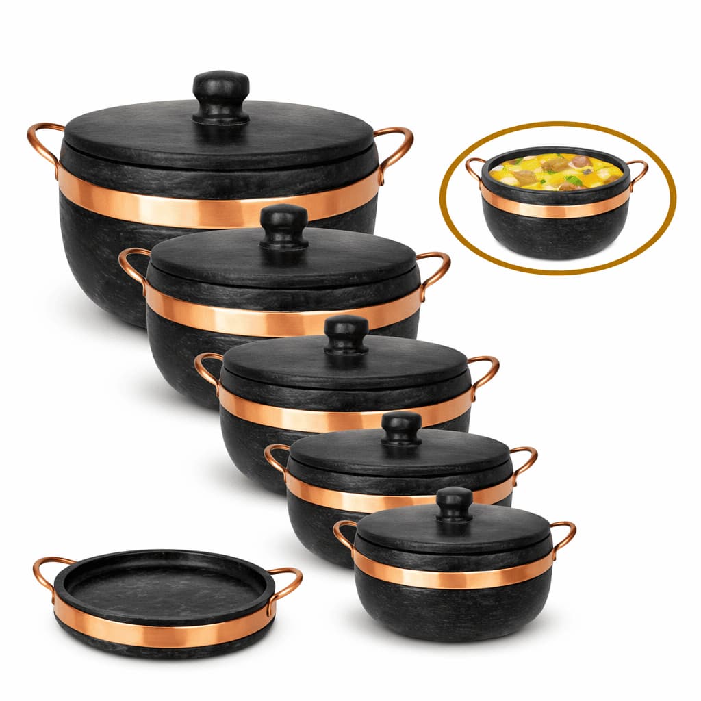 Jogo Com 5 Panelas De Pedra Sabão + Frigideira